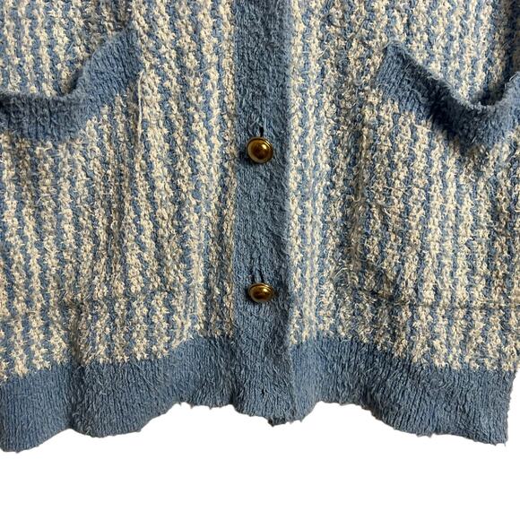 Zara Blue Chunky Oversized Tweed Striped Button Cardigan Sweater Size S - Picture 7 of 10